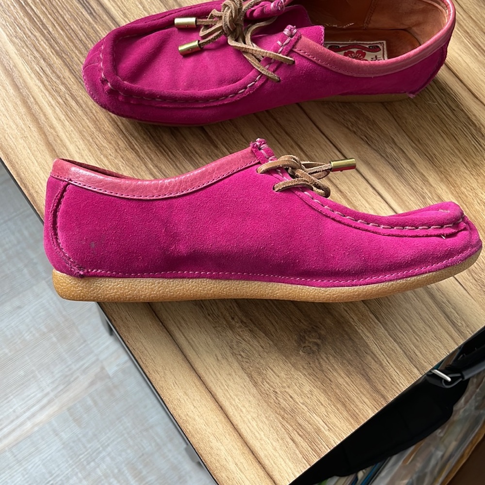 Bright pink gum sole suede shoes